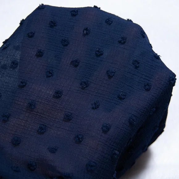CeCe Navy Blue Sweater Top Polka Dot Sheer Sleeves Mock Neck Blouse Women Size M - Picture 8 of 10